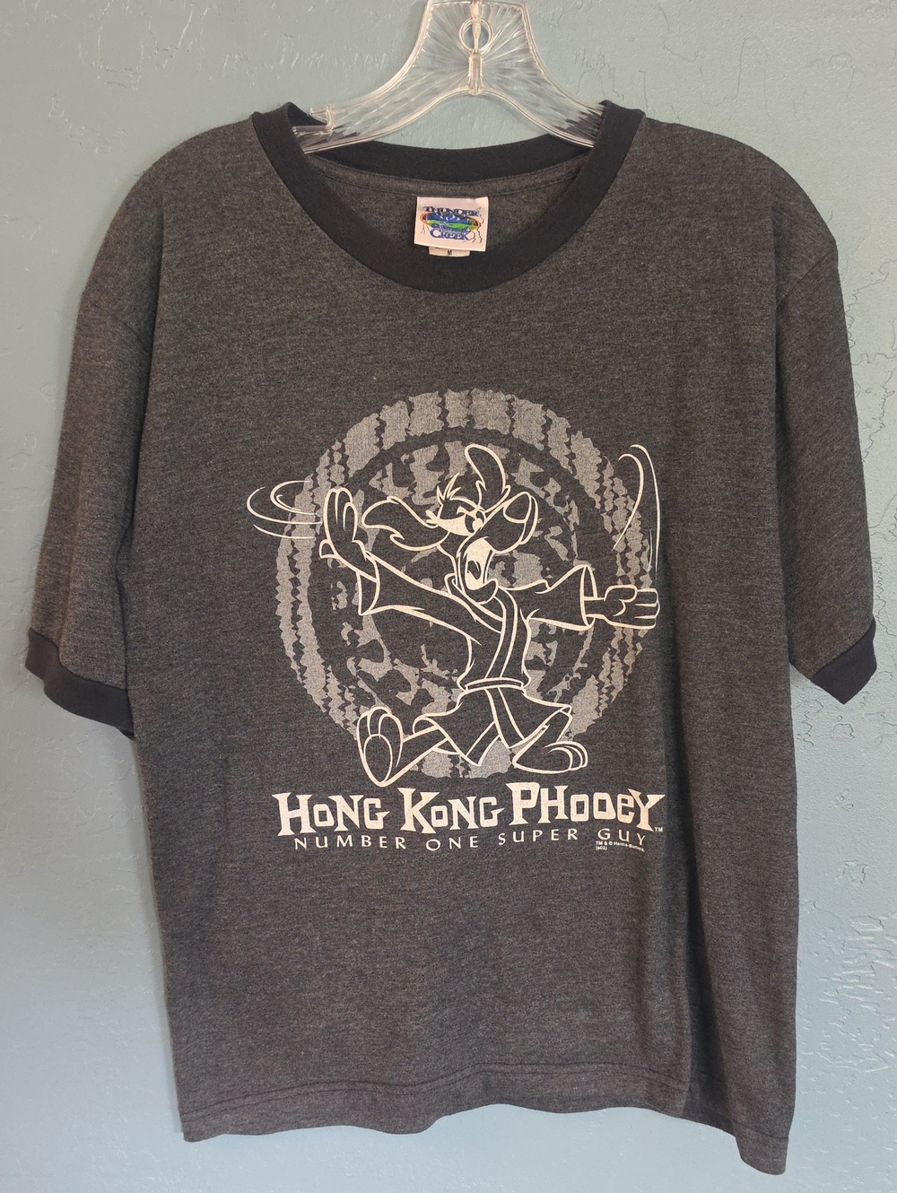 VTG Hong Kong Phooey Graphic Ringer T-Shirt - Dark Gray